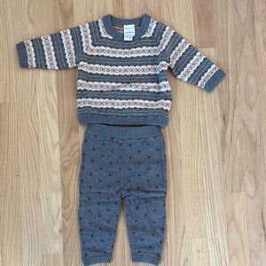NWOT Hanna Andersson Gray Fair Isle Baby Sweater Set with Mustard & Red Accents